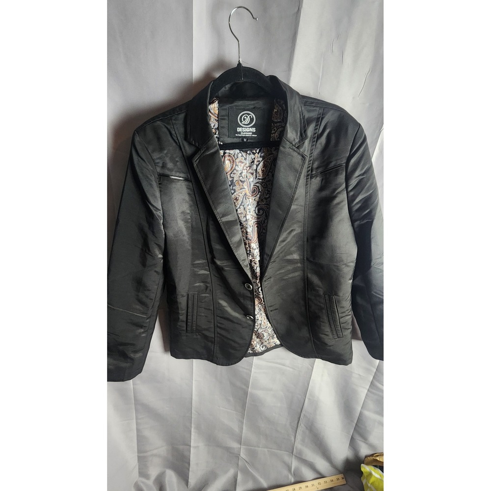 Designs Clothing Men's Black Satin Look Blazer Jacket Paisley Lining Size M